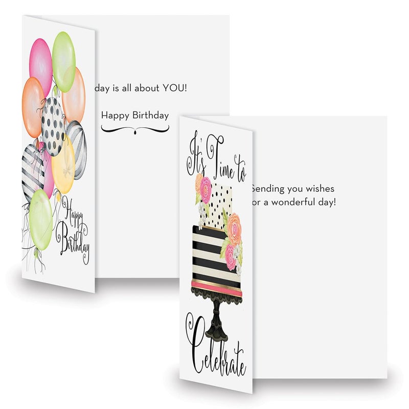 Current Striped Celebration Birthday Cards - Set of 8 (4 designs), Large 5" x 7" Birthday Cards, Sentiments Inside, Envelopes Included - Image 2